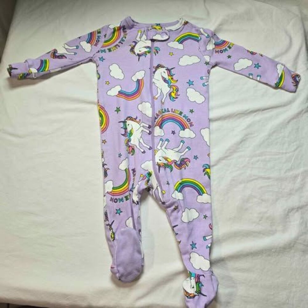 PJ Place 0-3 month old baby girl unicorns rainbows zip up pajamas